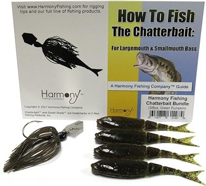 Harmony Fishing Chatterbait Kit: 3/8oz Chatterbait, Razor ShadZ, Fishing Guide