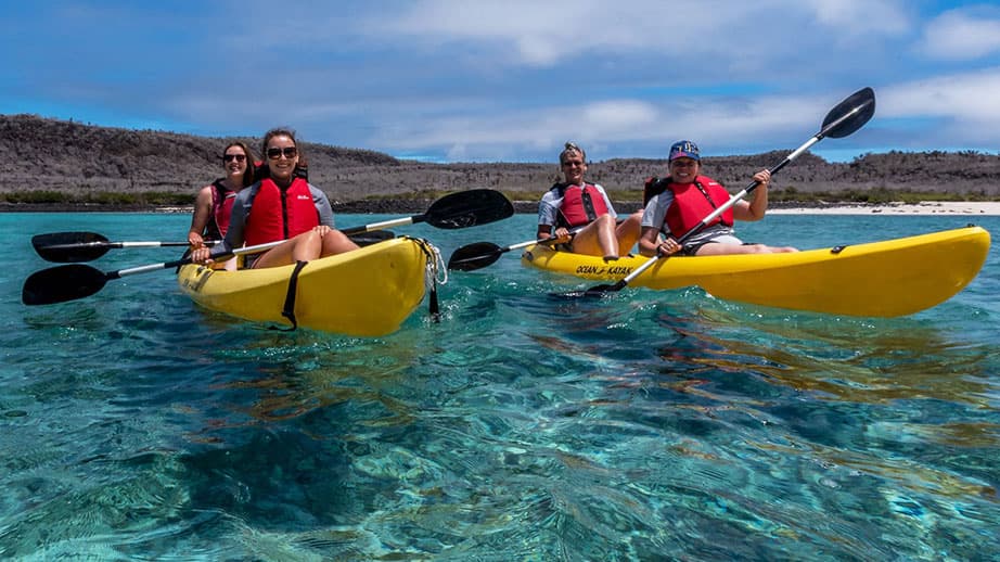 family kayaking